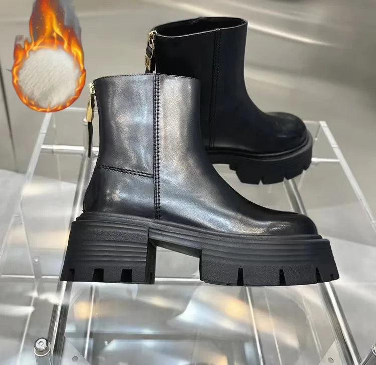 Brand Design Ankle Boots For Women Slip On Black Leather Platform Boots Women Chunky Heel Women Chelsea Boots Winter Shoes green