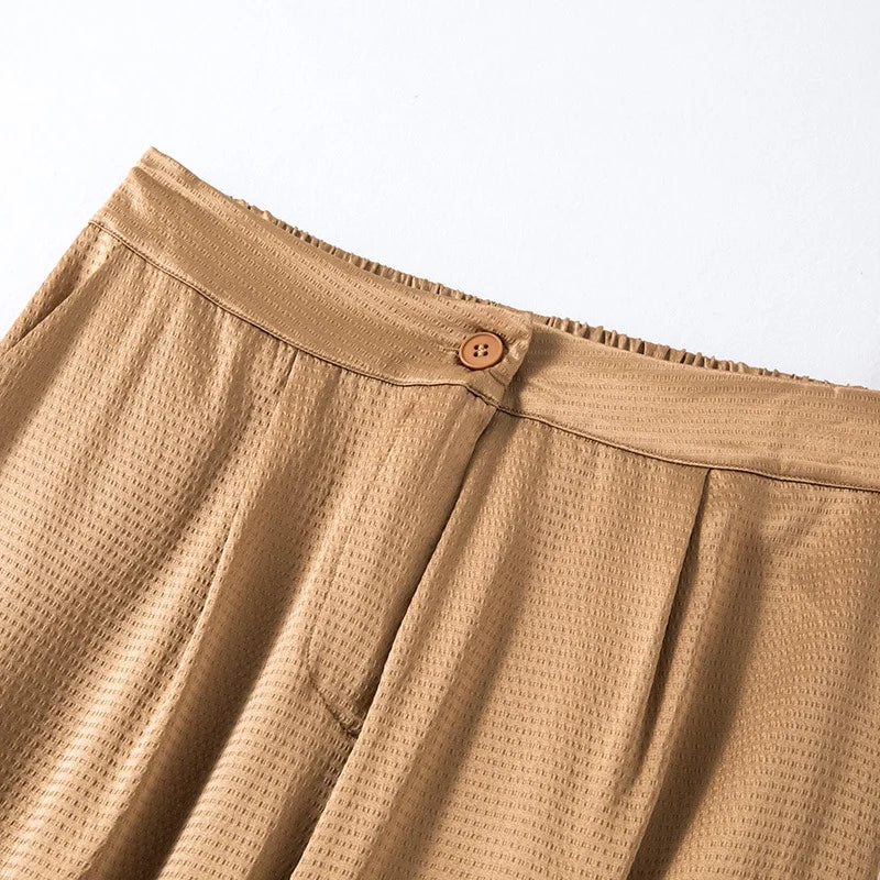 Women's Fashion Spring New 93%Natural Mulberry Silk Elastic Pearl Satin Straight Leg Casual Ankle-Length Versatile Pants