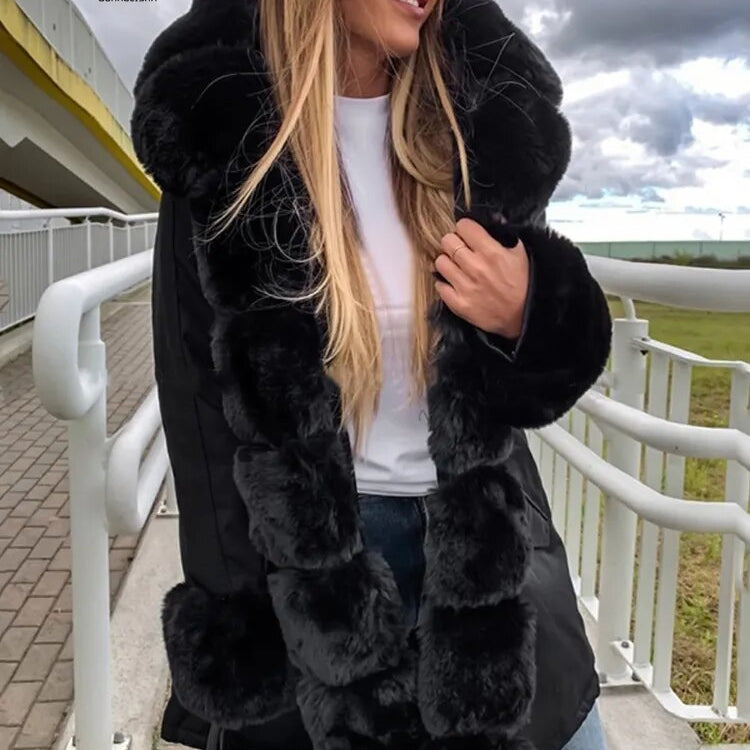 Women Detachable Woolen Collar Cotton Parks New In Hooded Warm Women's Cotton Jacket Zipper Fashion Coat Winter Clothes Women