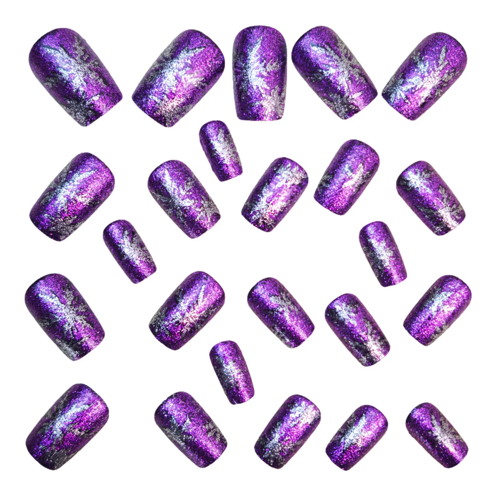 24Pcs Glossy Purple Fake Nails White Snowflake Printed Square Press On Nails Women Christmas Party False Nails DIY Manicure