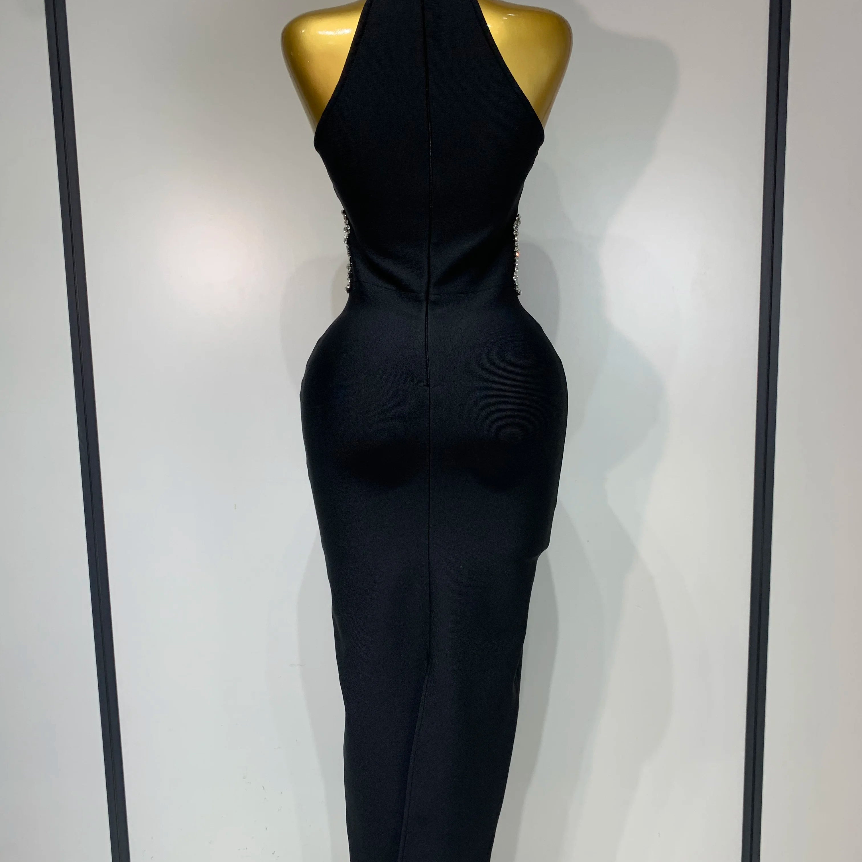 Women Sexy Rhinestone Black Sleeveless Mesh Patchwork Stretch Bodycon Bandage Party Dresses Elegant Birthday Dress