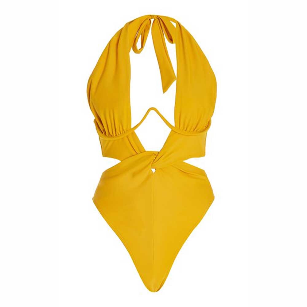 Women's Swimsuit Sexy Solid Color Yellow Bathing Suit Women One Piece Swimsuit Beachwear Backless Body Woman