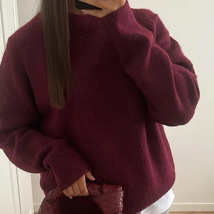 Sweater Women Knitted O Neck Solid Thicken Long Sleeve Pollover Sweaters Autumn Winter Casual Fashion Fluffy Commute Lady As how 4