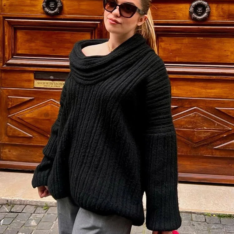 Autumn Oversized Sweater for Women Sexy Slash Neck Knit Pullovers Long Sleeve Women's Sweater Loose-fit Casual Knitwear 2024