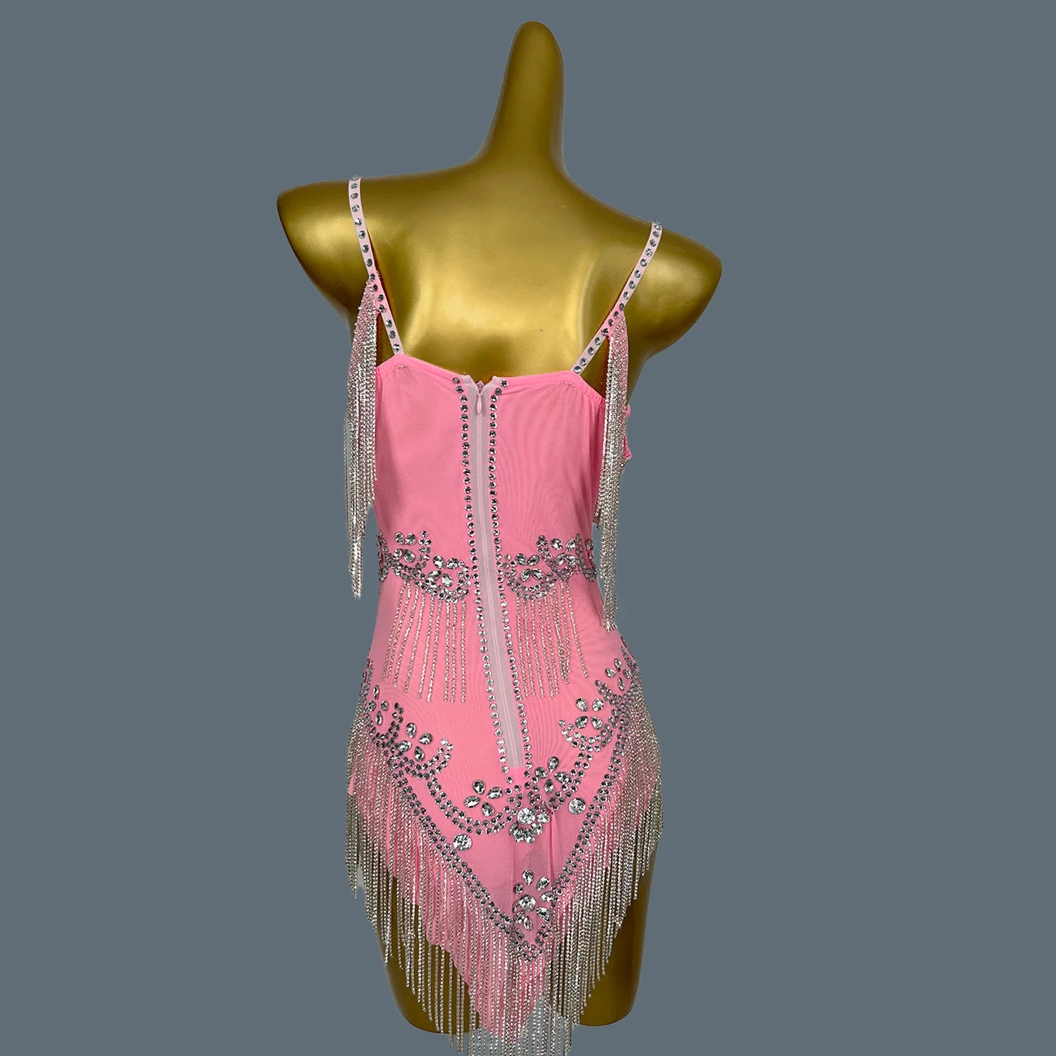 Sexy Backless Pink Diamond Dress Mesh Elastic Strap Dress Club Dinner Birthday Party Dress Stage Performance Costume Yelian