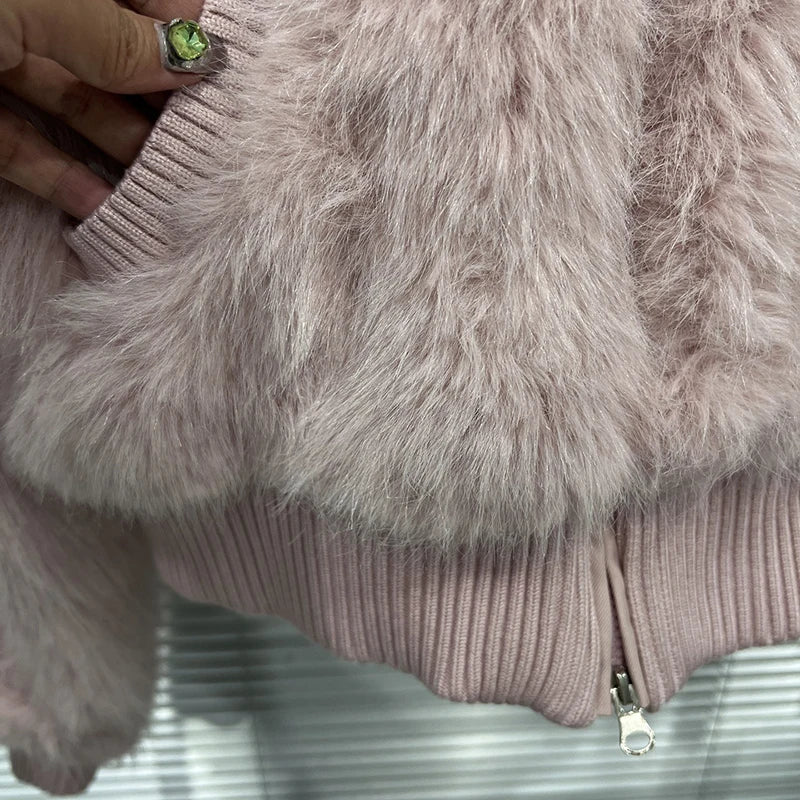 Autumn Winter New Fashion Versatile Stand Collar Faux Fur Short Jacket For Women Sweet High Waist Coat Female 11A07634