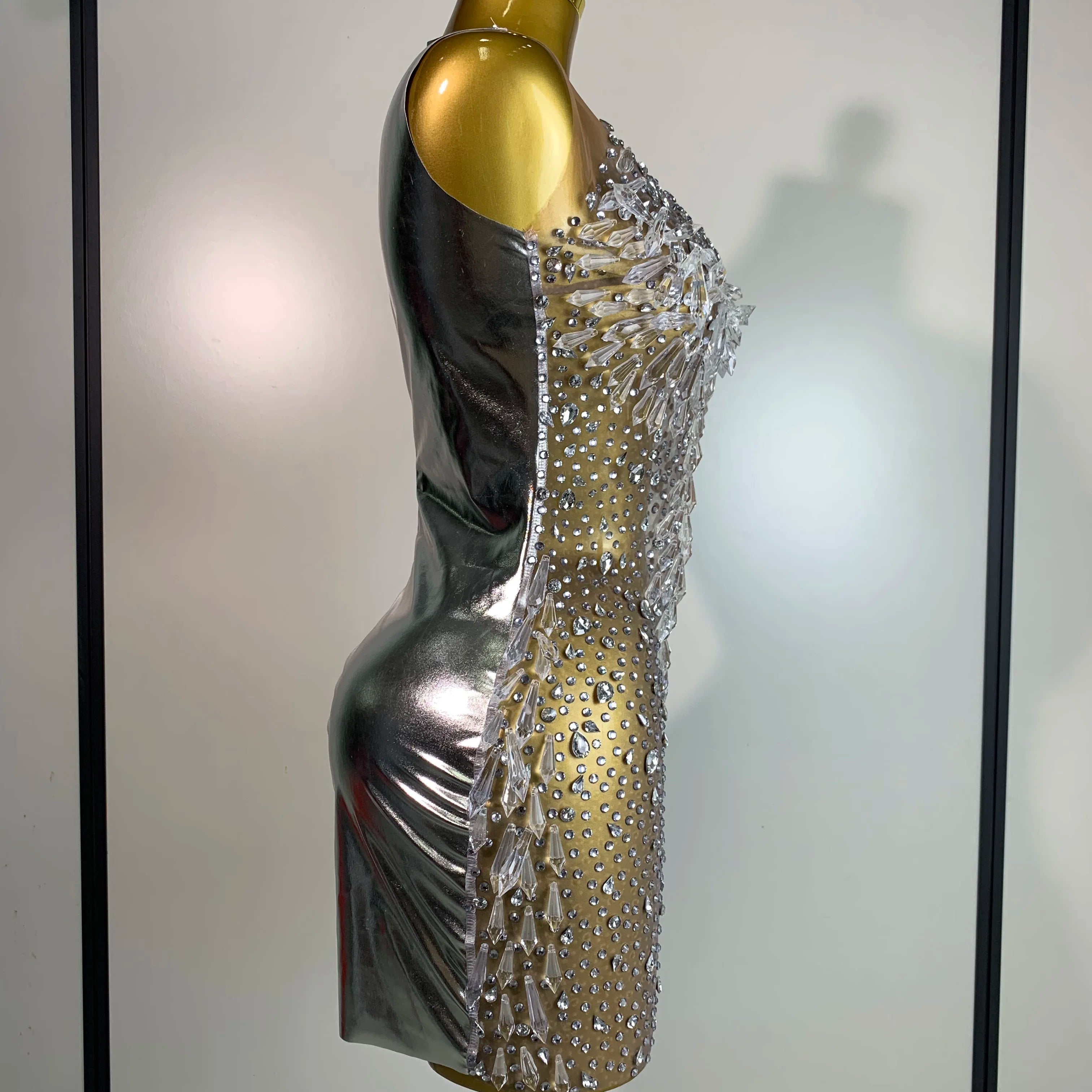 Stock Women Luxury Sexy Mesh Crystal Diamonds Mini Dress Birthday Party Costume Bar Nightclub Stage Performance Singer Outfit