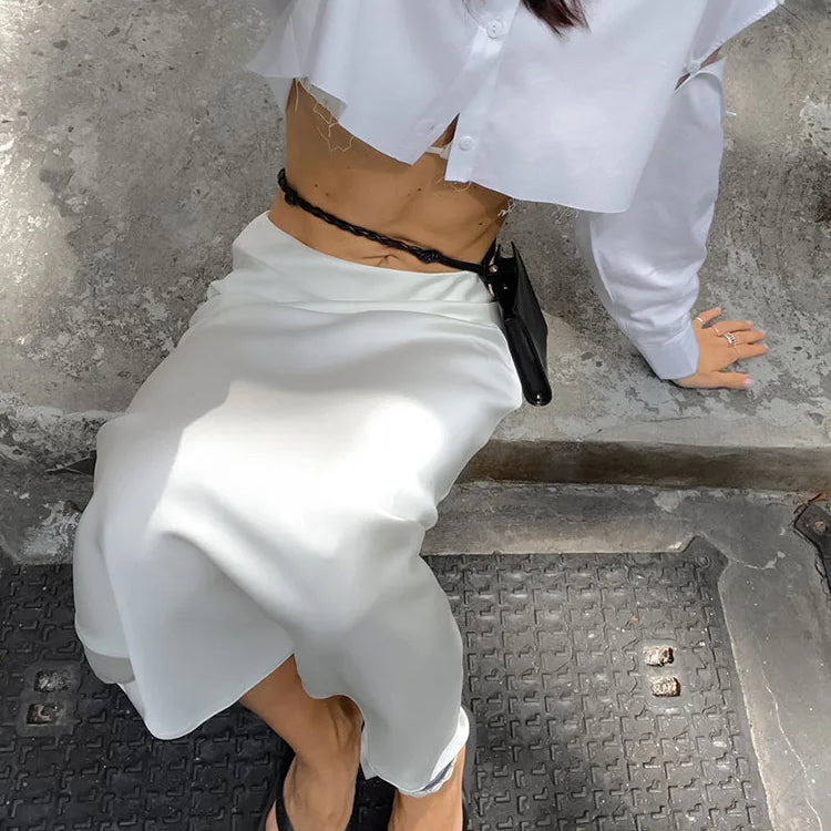 ZBZA Women's Temperament Slim Fit Bag Hip Skirt Elegant Satin Summer Commuter Half Skirt Solid Luxury Slimming A-line Skirt