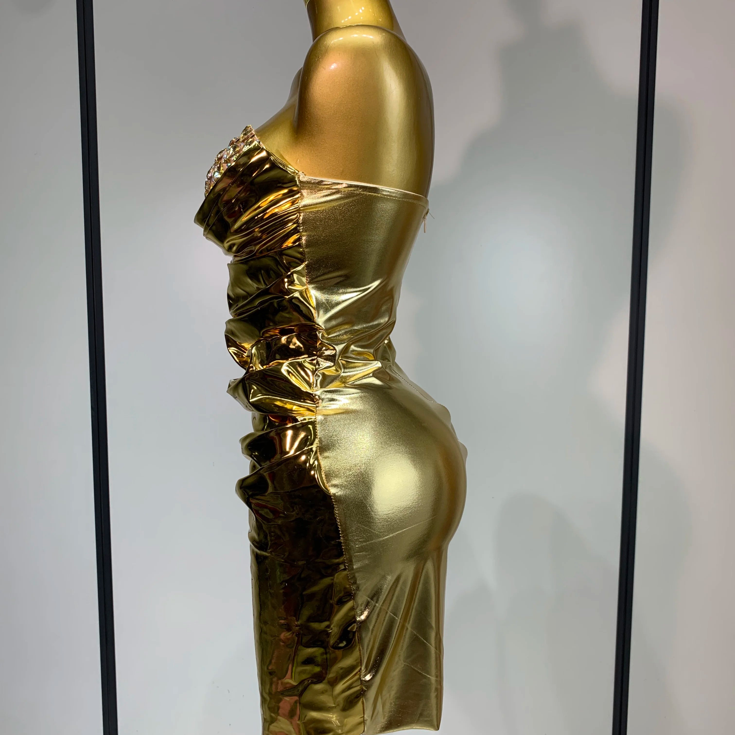 Sparkly Rhinestone Sexy Strapless Bodycon Mini Dress Women Luxury Birthday Evening Party Celebrate Performance Stage Costume