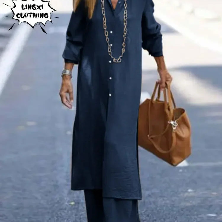 Summer Fashion Plus Size Women's New Matching Collection Elegant Loose Robe Wide Leg Pants Temperament Two Piece Set