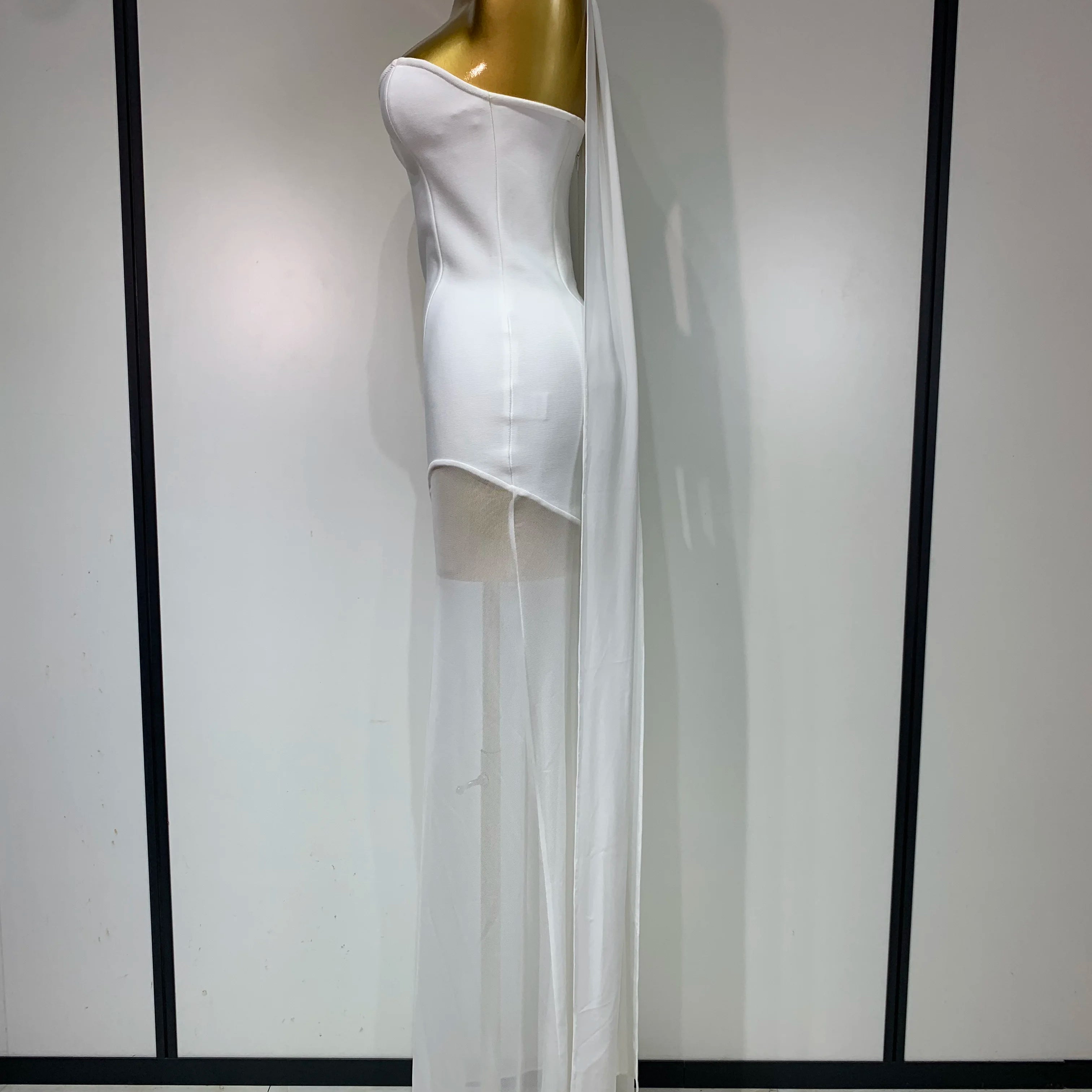 Women Sexy Strapless Mesh Patchwork Bandage Long Dress With Scarf 2025 Elegant Backless Maxi Dresses Celebrity Club Party Outfit