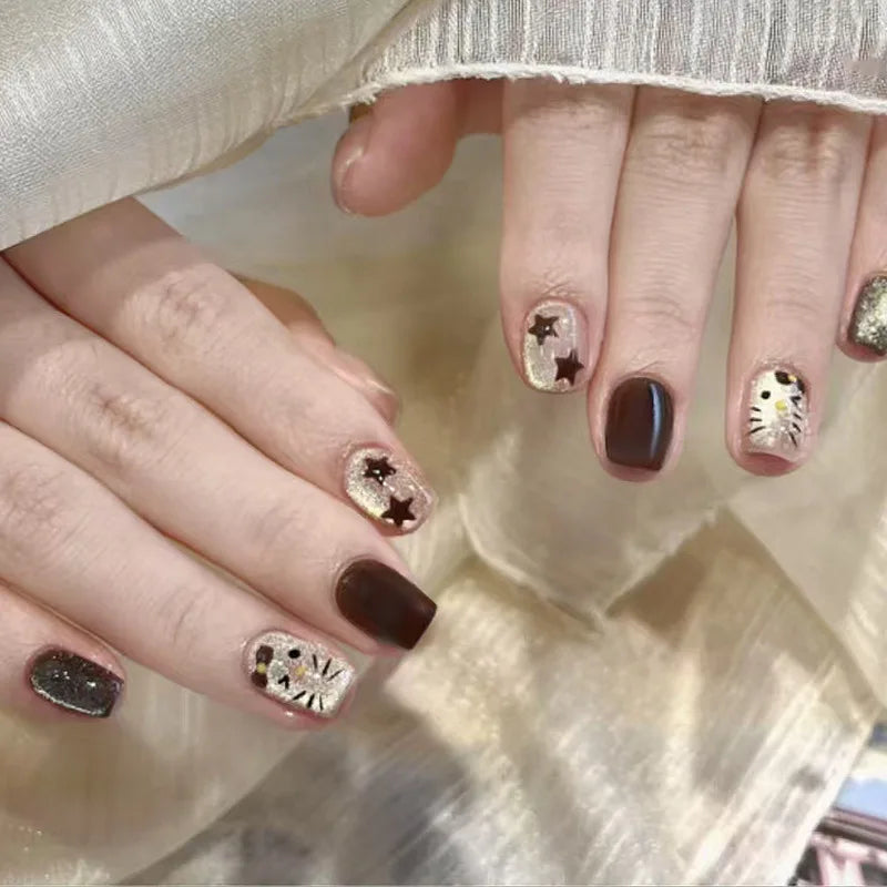 24pcs/30pcs/set fake nails for women cat eyes french nail tips purple red green brown color faux ongles press on false nail art 1890