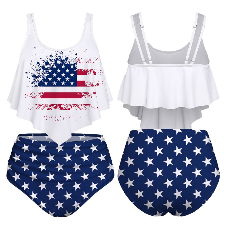 Plus Size 3D American Flag Print Tankini Swimsuit XS-8XL Bikinis Women Two Pieces Beach Wear Bathing Suit Swimwears