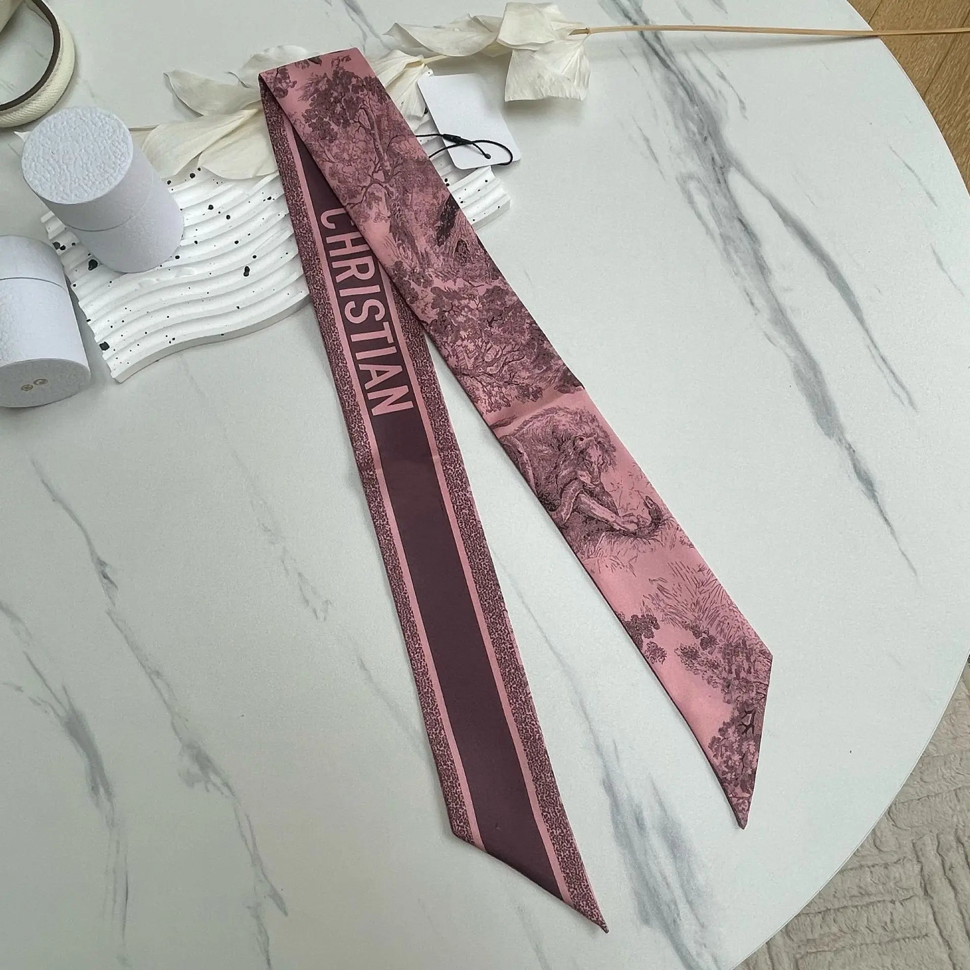 Brand CD Butterfly Around the World Women's Ribbon Scarf Twill Silk Mulberry Silk Long Small Silk Scarf Neckerchief Bags Tie conglin pink