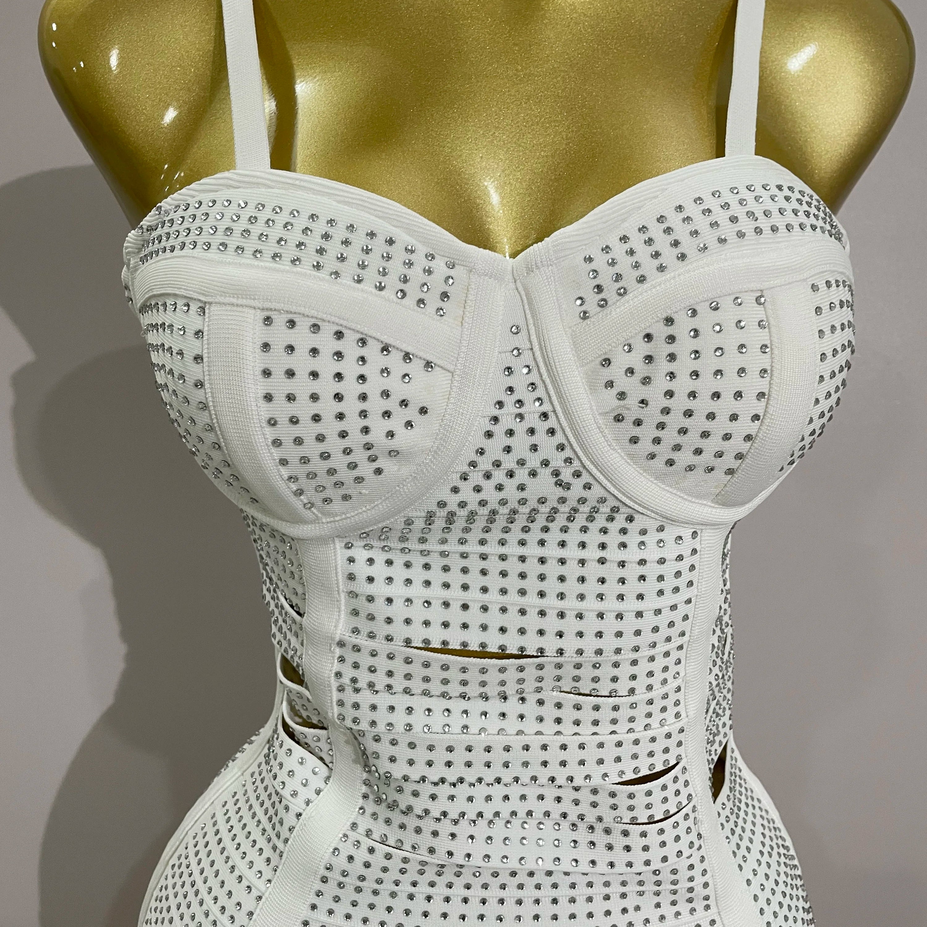 Shiny Diamond White Sleeveless V-neck Slim Short Dress 2025 Women Elegant Evening Club Prom Birthday Cocktail Dresses Vestido