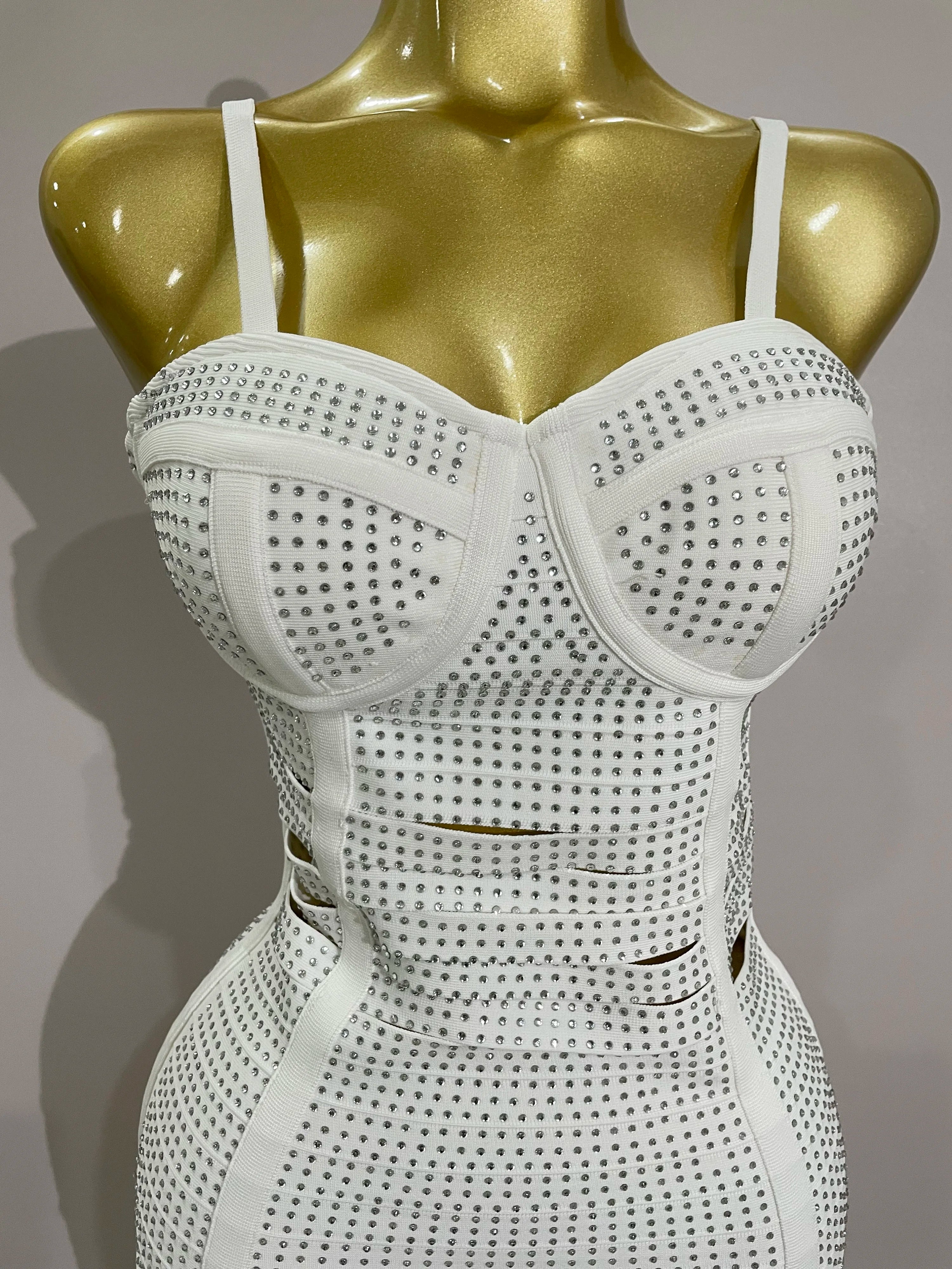 Shiny Diamond White Sleeveless V-neck Slim Short Dress 2025 Women Elegant Evening Club Prom Birthday Cocktail Dresses Vestido