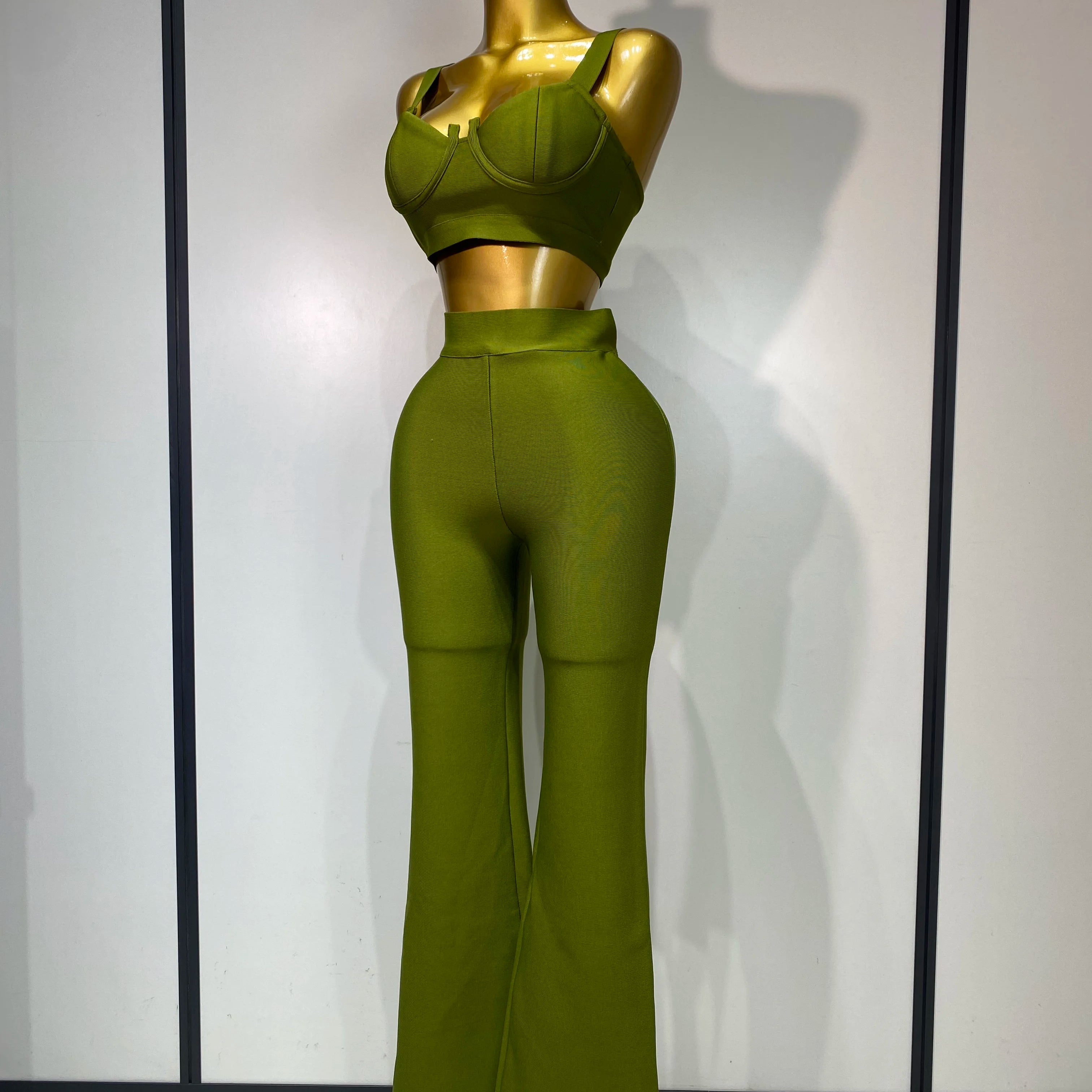 Women Sexy Bandage Crop Top Pant Set Evening Party Club Luxury Birthday High Street Fashion Elegant Luxury Birthday Outfit ﻿