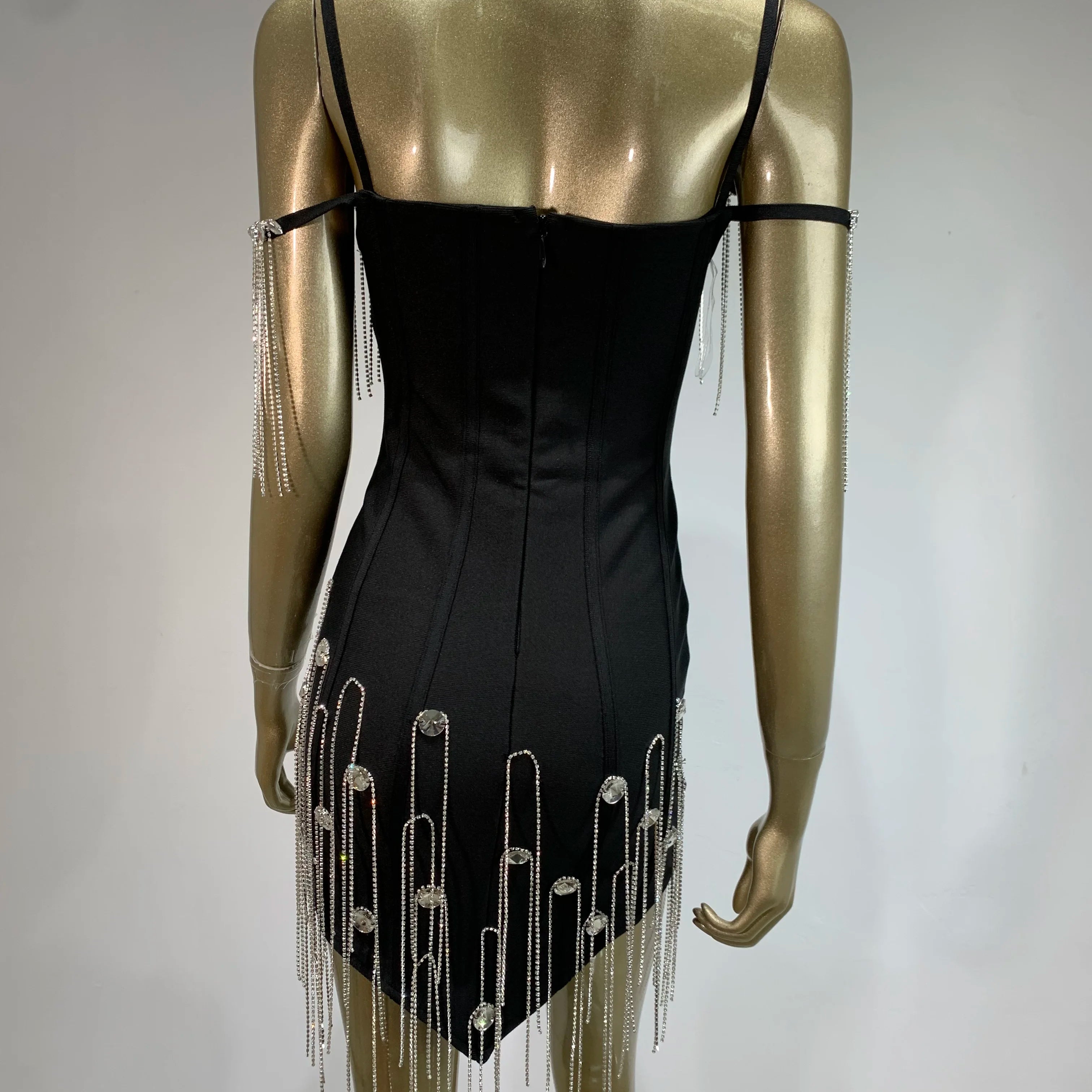 Women Celebrity Sexy Off Shoulder Diamonds Crystal Sparkly Black Bodycon Bandage Dress 2024 Elegant Evening Club Party Dress