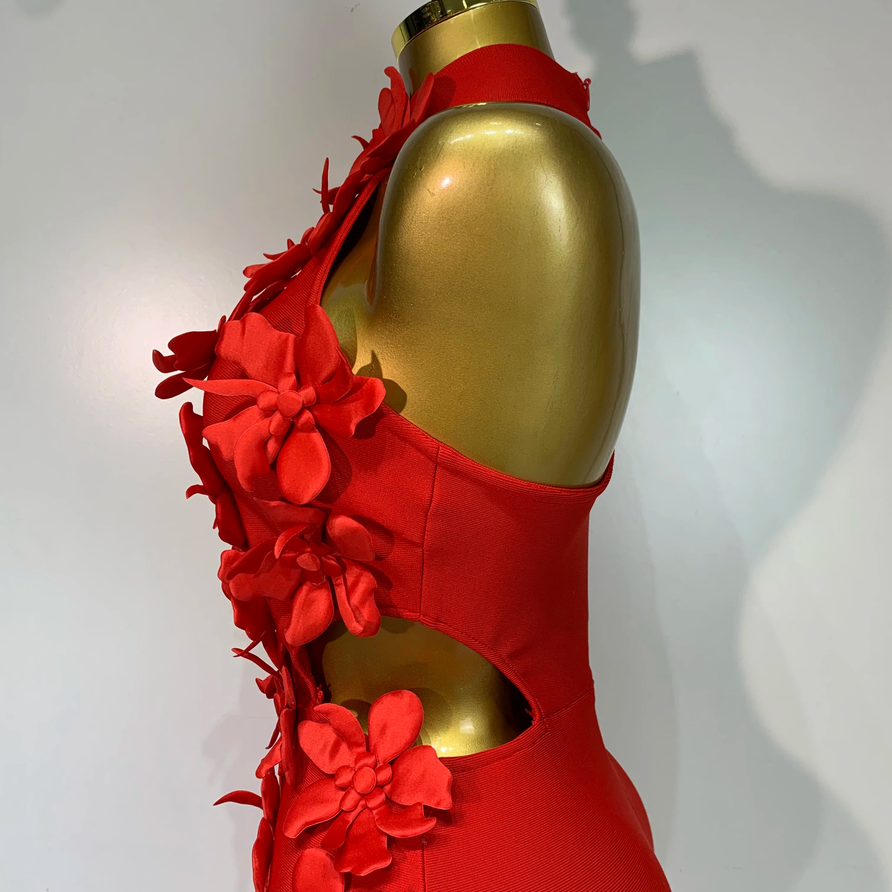 Women Sexy Sleeveless Flower Hollow Out Evening Party Bandage Dresses Red Knitted Bodycon Birthday Wedding Guest Clothing