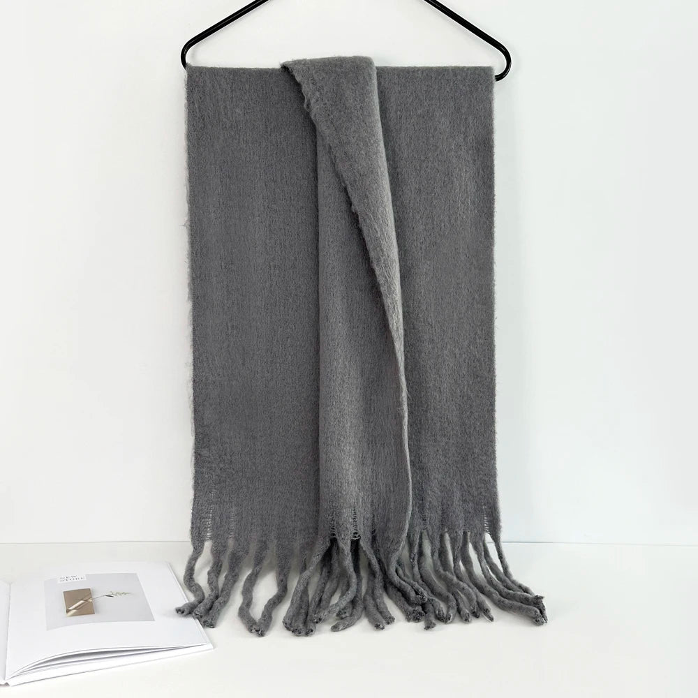 Winter Warm Scarf Women Girl Fashion Solid Color Shawl Stole Faux Cashmere Bandana for Lady 210*40cm Dark Gray