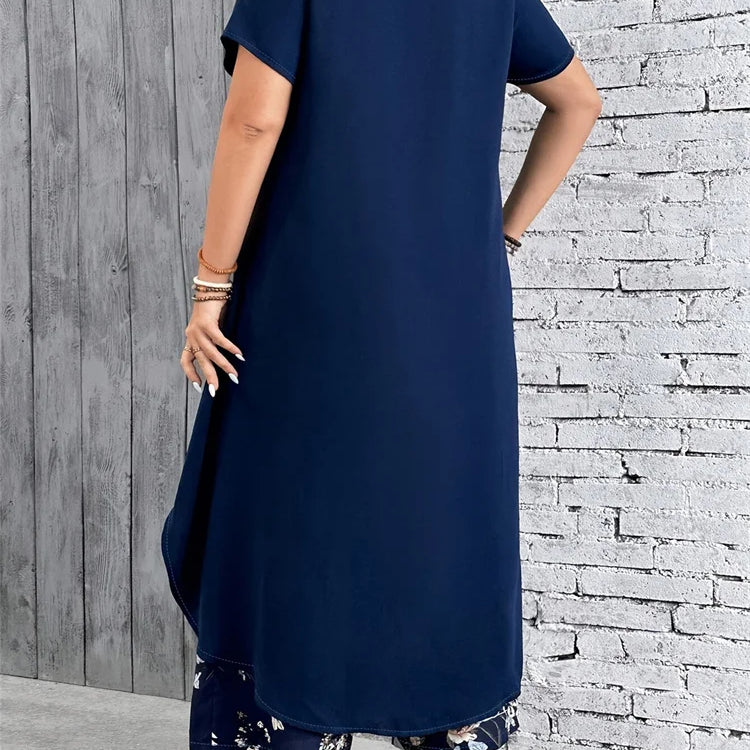 Wmstar Plus Size Two Piece Sets Women Wholesale Long Top and Print Wide Leg Summer Matching Suit Fashion Street Wear 2025