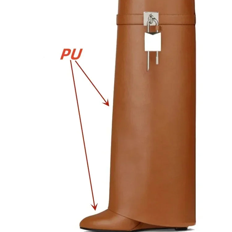 European and American Metal Lock Fasteners for High Tube Skirts, Boot Slopes, Leg Sleeves, Knee Length Boots, Platform Boots brown PU