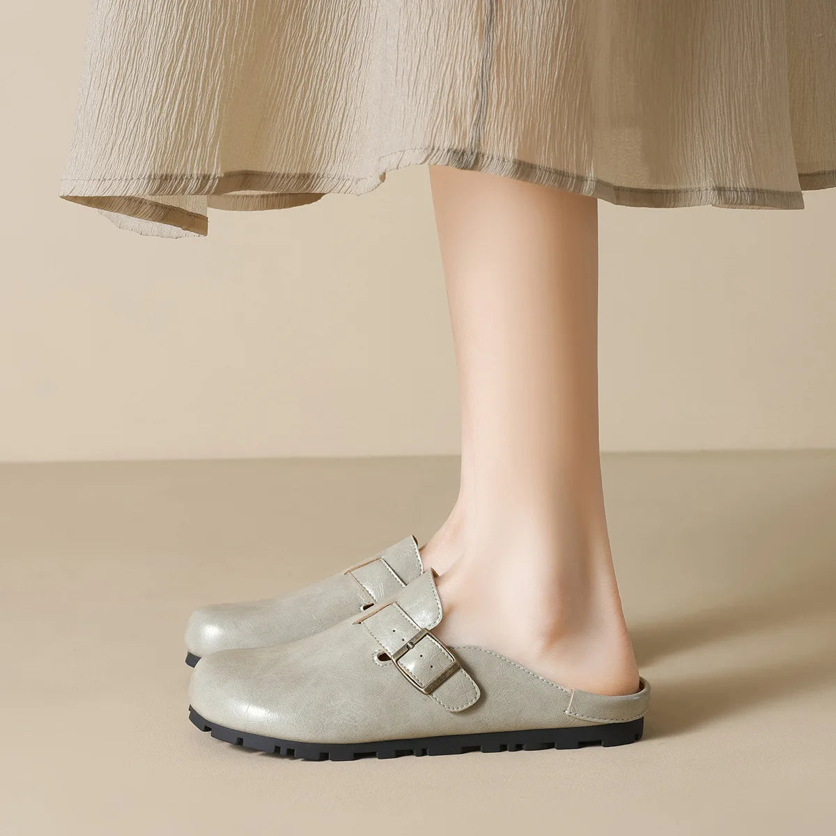 ‌New 2024 Women's Round Toe Mules Slip-On Flats Casual Spring/Autumn Fashion Shoes Comfortable Lightweight