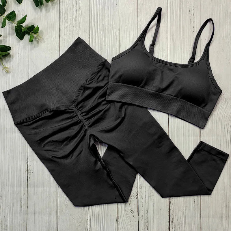 Sportswear Women Seamless Sports Clothing Fitness Suit Yoga Set Workout Clothes For Women Gym Outfit Wear Tracksuit Activewear Black Set