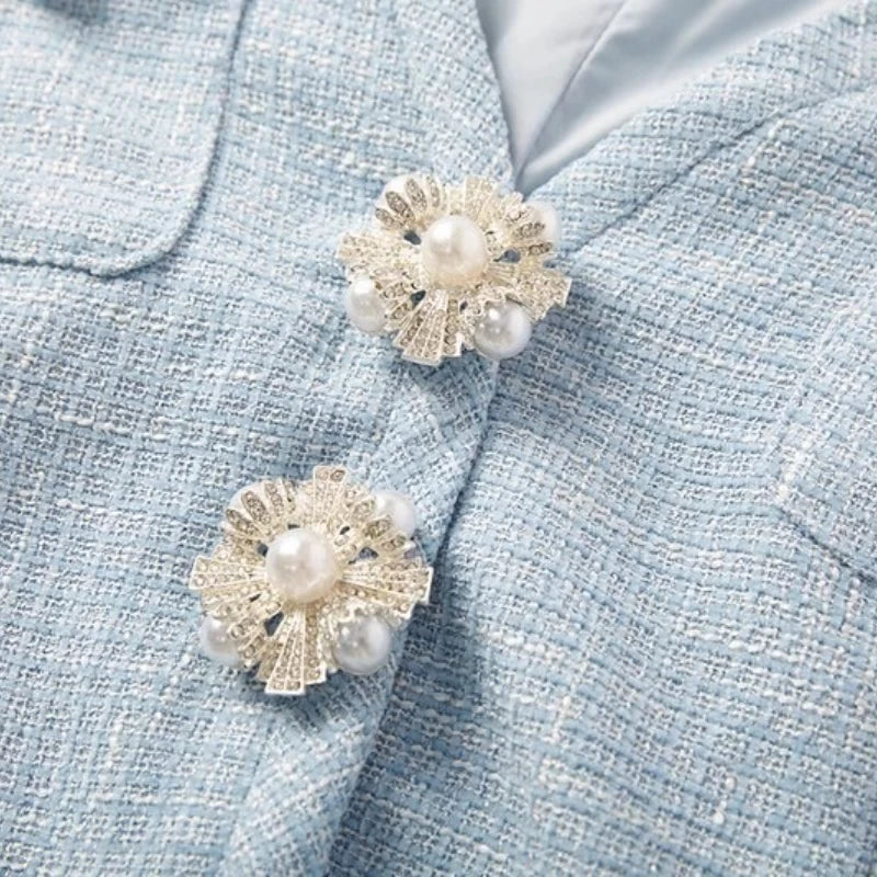 Solid Slimming Two Piece Sets for Women V Neck Long Sleeevs Spliced Button Top High Waist Pleated Skirts Set Female