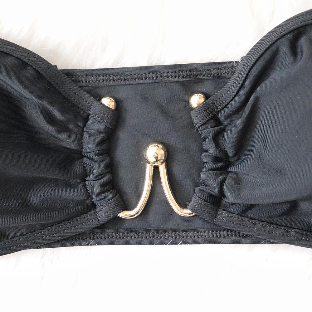 Sexy Bikini Bandeau Women Black Swimwear - Swimsuit Metal Decor Bikinis Set Bathing Suit Beach Bikini Female Push Up Biquinis
