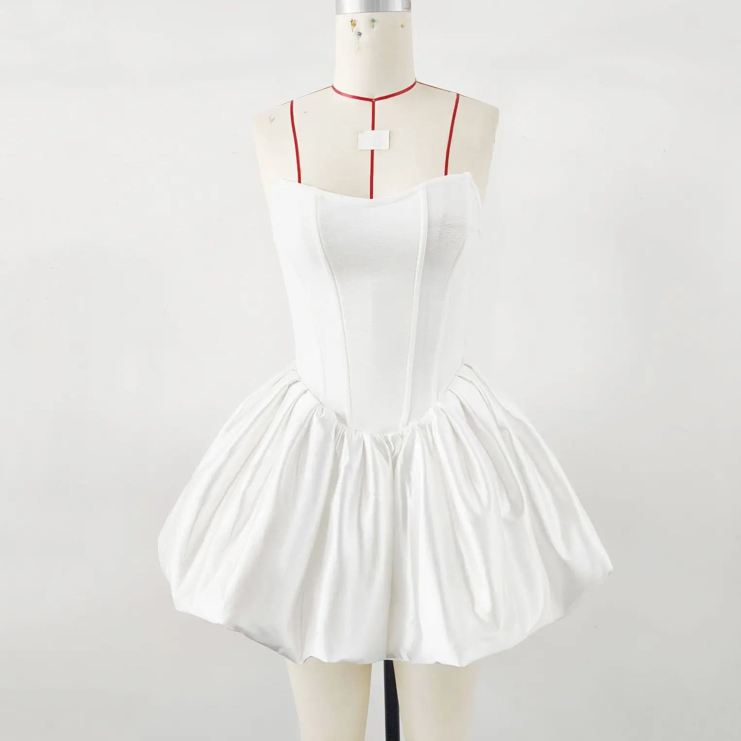 White Black Color Women Sexy Strapless Ball Gown Mini Bandage Dress Celebrate Fashion Birthday Party Girls' Vacation Dress WHITE