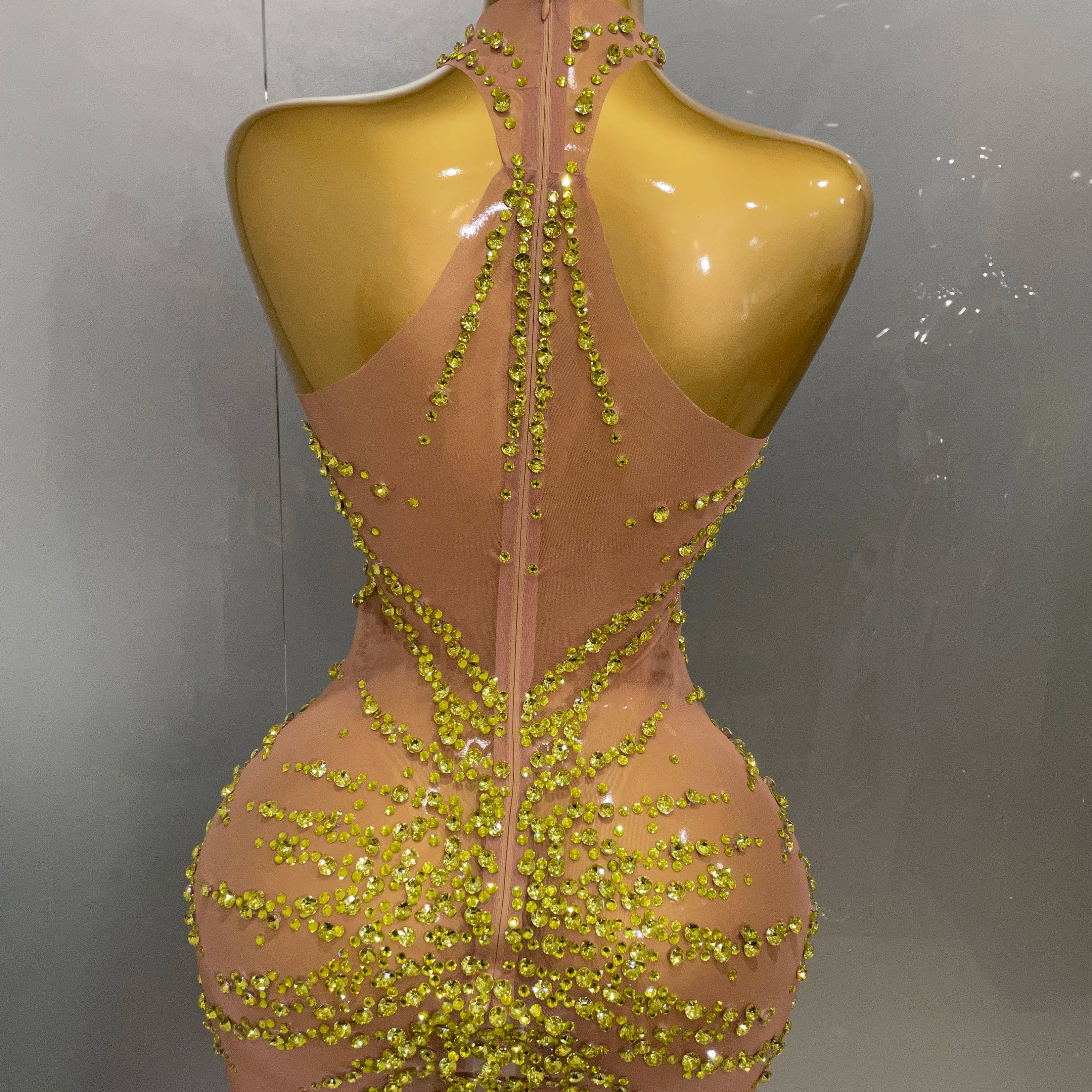 Luxury Sparkle Rhinestones Mesh Transparent Prom Dress 2025 New Women Sexy Birthday Celebrate Party Club Prom Outfit Bar Costume
