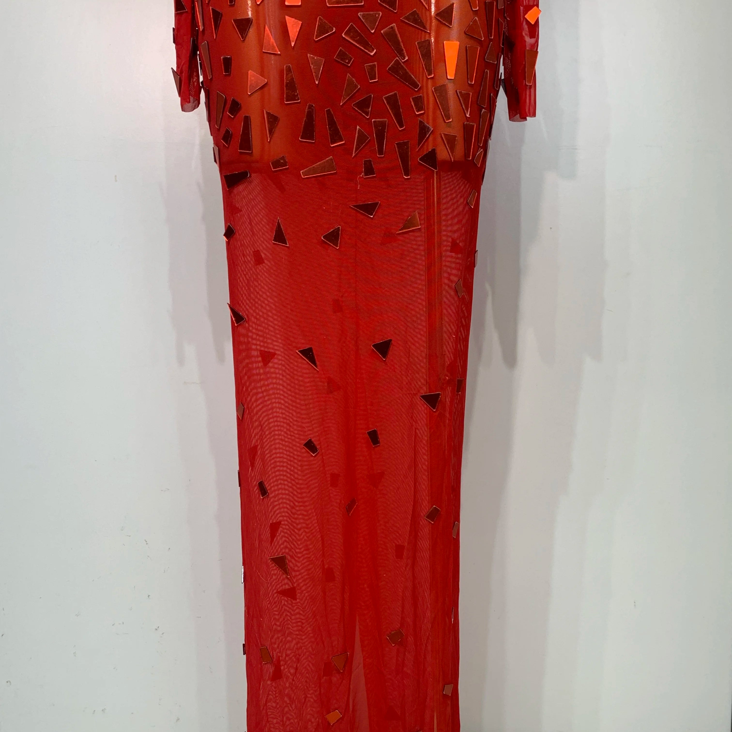 Sparkly Sequin Red Long Dress Luxury Birthday Celebrate Wedding Evening Prom Clothing Sexy Mesh See Through Strech Evening Gown