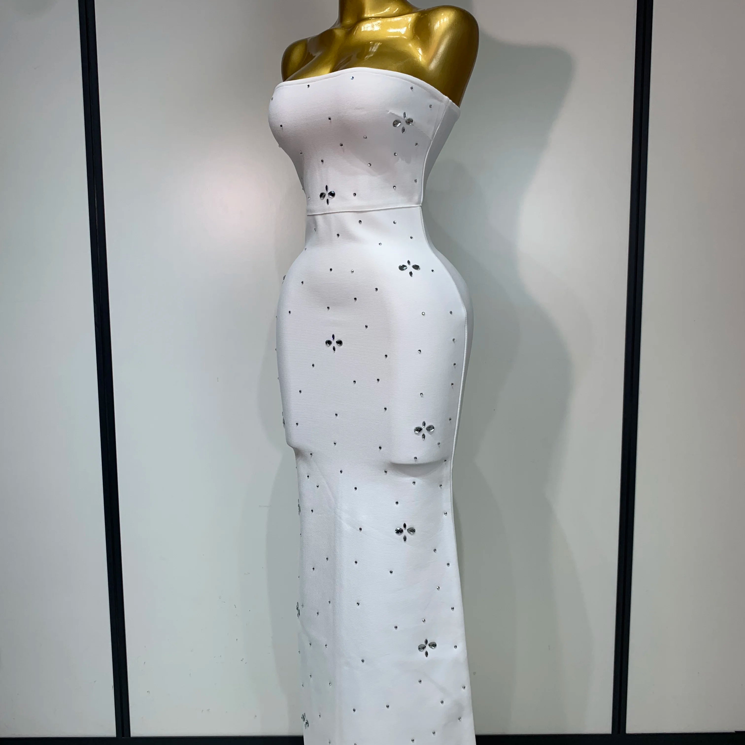 Luxury Rhinestone Sexy Strapless Backless Long Bodycon Bandage Dress 2025 White Elegant Evening Party Birthday Club Dress