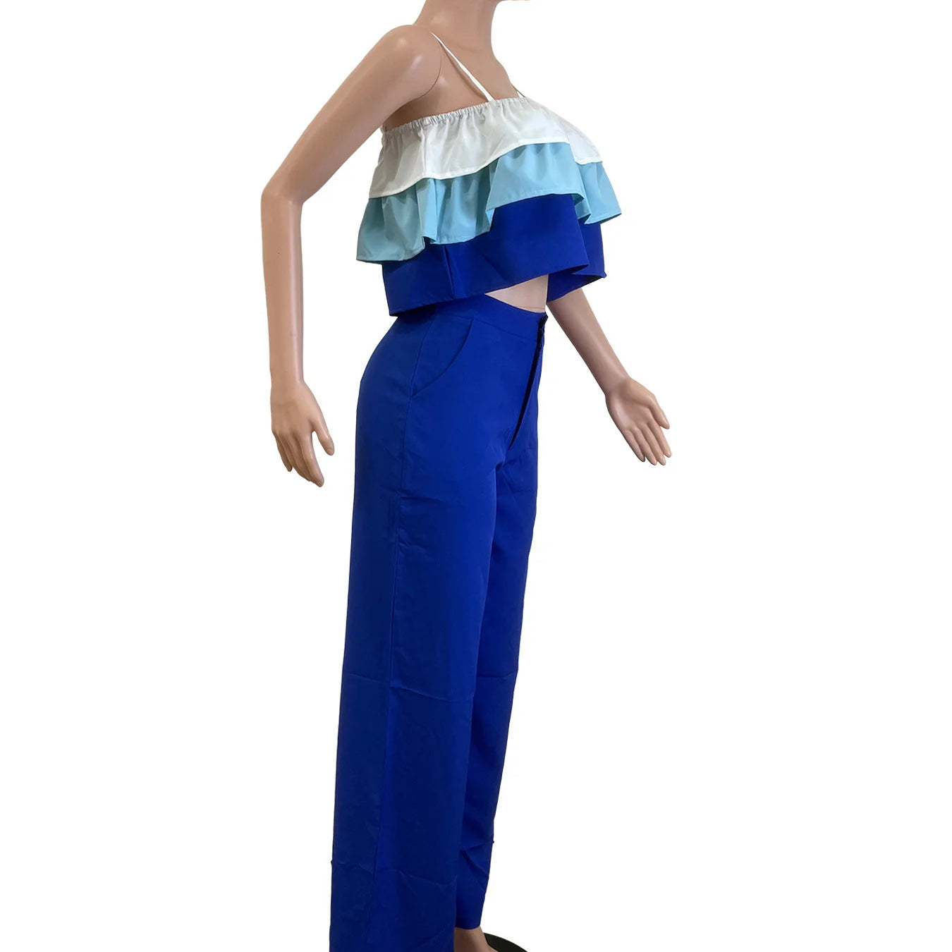 Fashion Party Women's Set Patchwork Cascading Ruffles Strap Crop Top and Wide Leg Suit 2025 Chic Two 2 Piece Sets Outfit