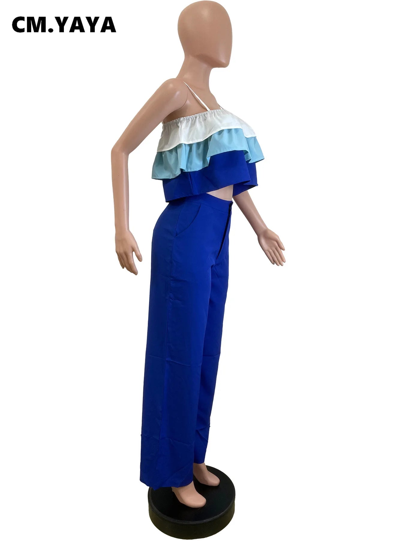 Fashion Party Women's Set Patchwork Cascading Ruffles Strap Crop Top and Wide Leg Suit 2025 Chic Two 2 Piece Sets Outfit