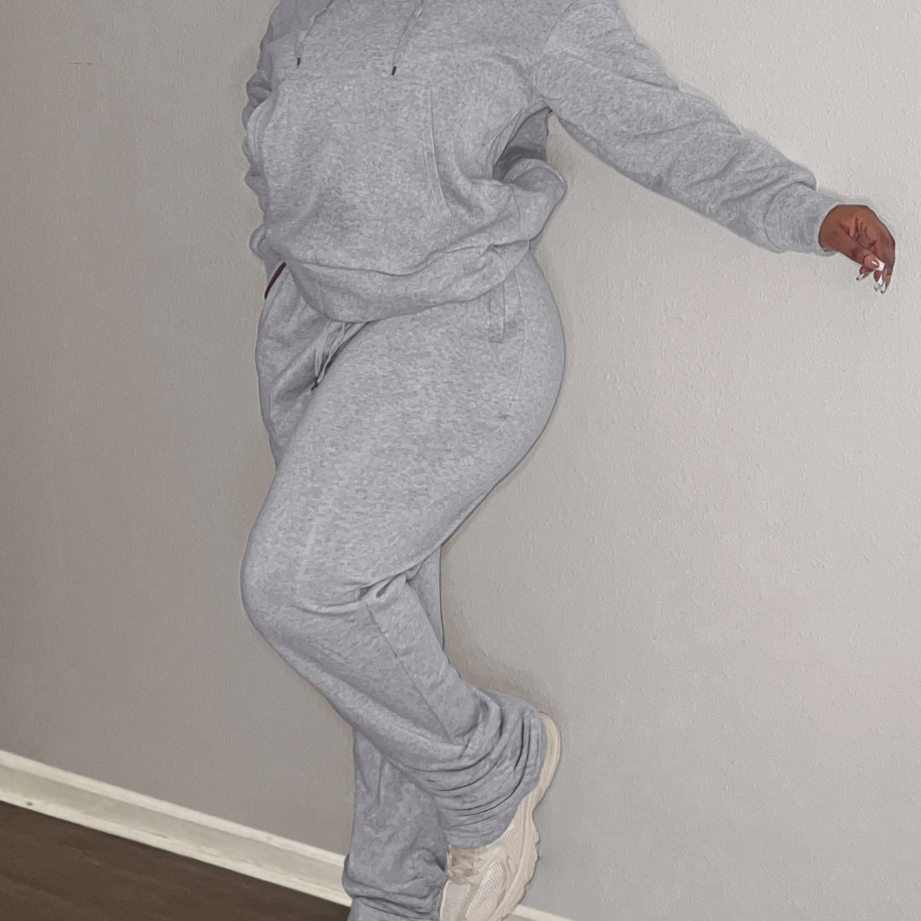 LW Plus Size Two pieces sets Hooded Collar Kangaroo Pocket Hoodie Top + Stacked pants sets casual Tracksuit Set for Autumn winte