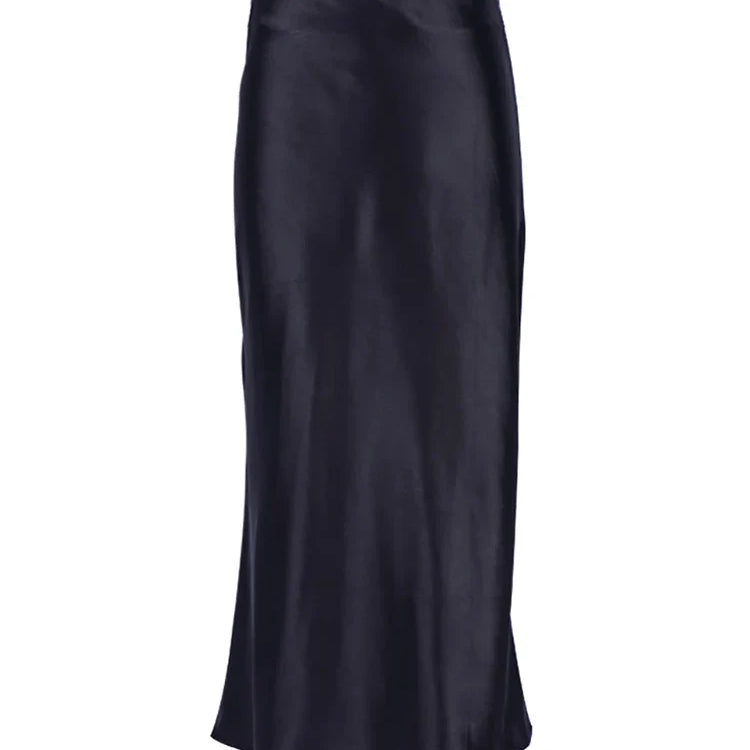 Mnealways18 Solid Purple Satin Silk Skirt Women High Waisted Summer Long Skirt New Elegant Ladies Office Skirts Midi Spring Black