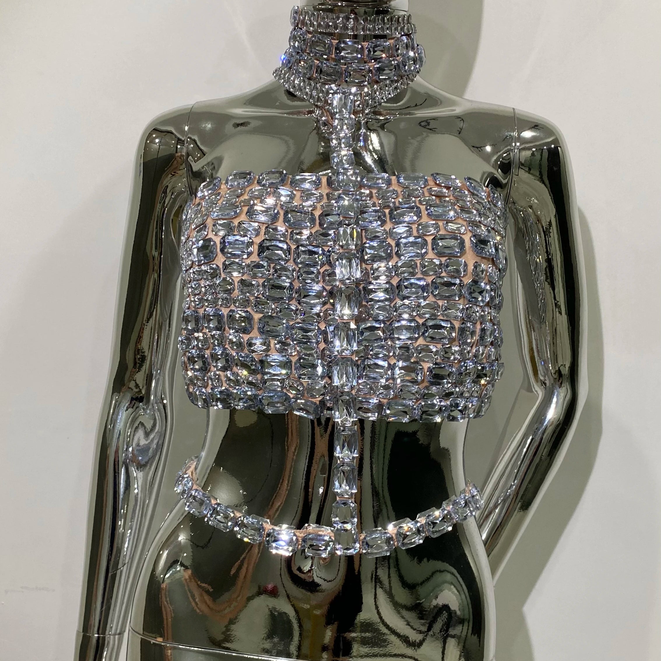 Celebrity Fashion Red Carpet Wear Women Shinning Big Crystal Sexy Halter Tops Nightclub Party TV Show Tops Tank High Quality Silver