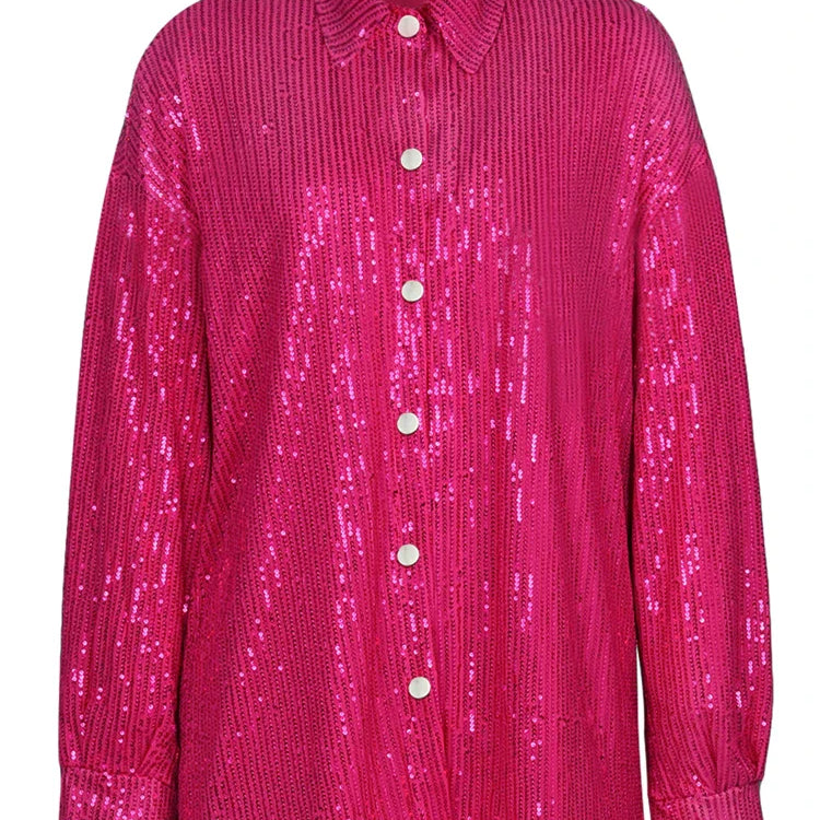 Tossy Sparkly Two-piece Set Party Outfits For Womens Sequin Top Blouse Shirt And Pants Suit Female Luxury Evening Tracksuit New Barbie shirt