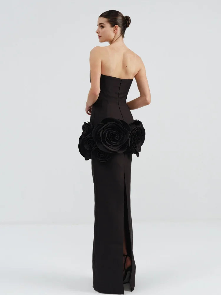 2025 Stereoscopic Flowers Strapless Bandage Ankle Length Evening Dress Fashion Woman Birthday Party Dress Celebrity Party Outfit