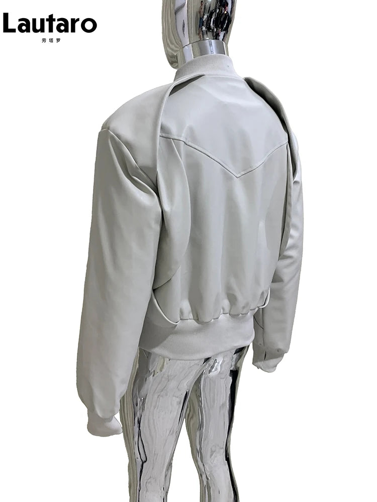 Mauroicardi Autumn Winter Short Matte Pu Leather Bomber Jacket Men Long Sleeve Luxury Designer European Fashion Emo Clothes 2025