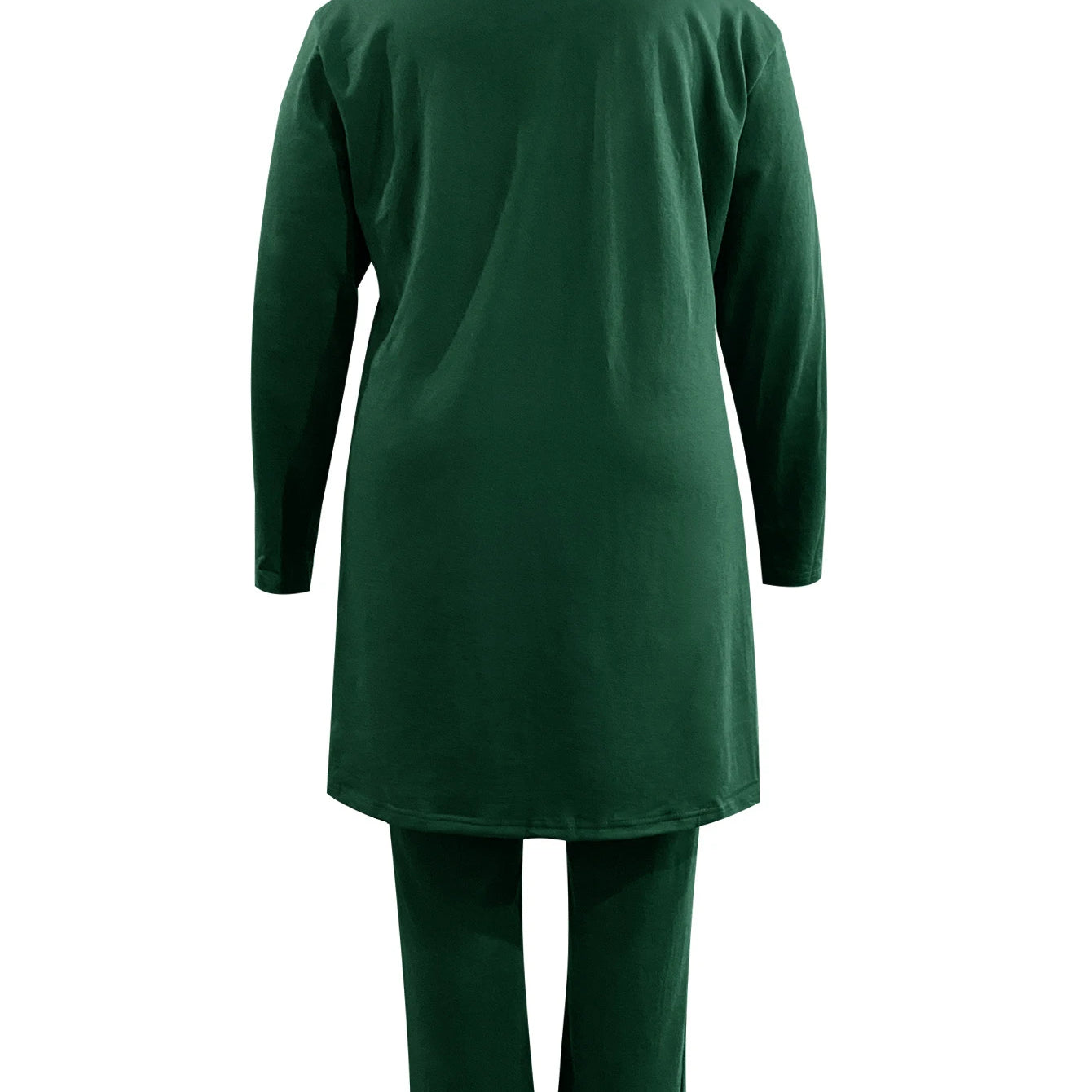 LW Plus Size Two pieces sets High Waist Drawstring Pants Set Autumn long sleeve solid long coat Top + loose trousers casual suit