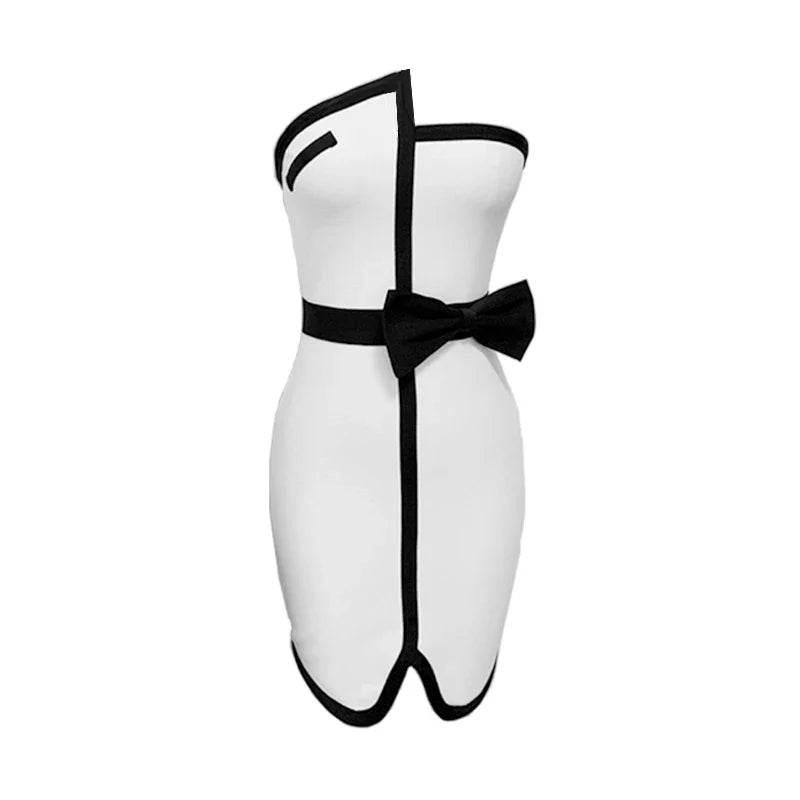 Women's Patchwork Mini Bandage Black Bow Strapless Bodycon Summer Sexy Elegant Club Celebrity Evening Party Dresses