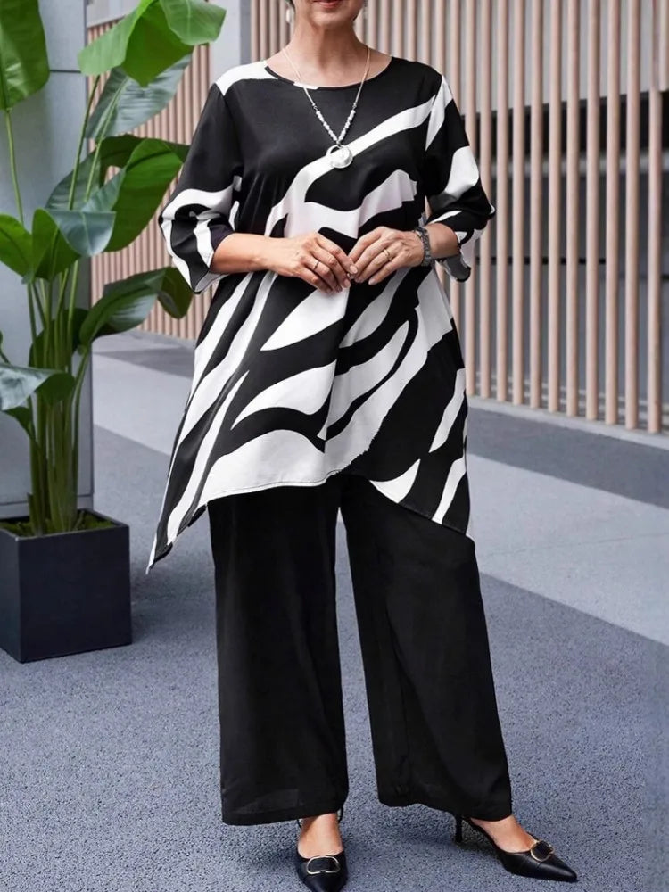 2 Piece Women Sets 2025 Plus Size Summer Matching Sets Print Two Pieces Sets Top And Pants Suits Outfits Clothing