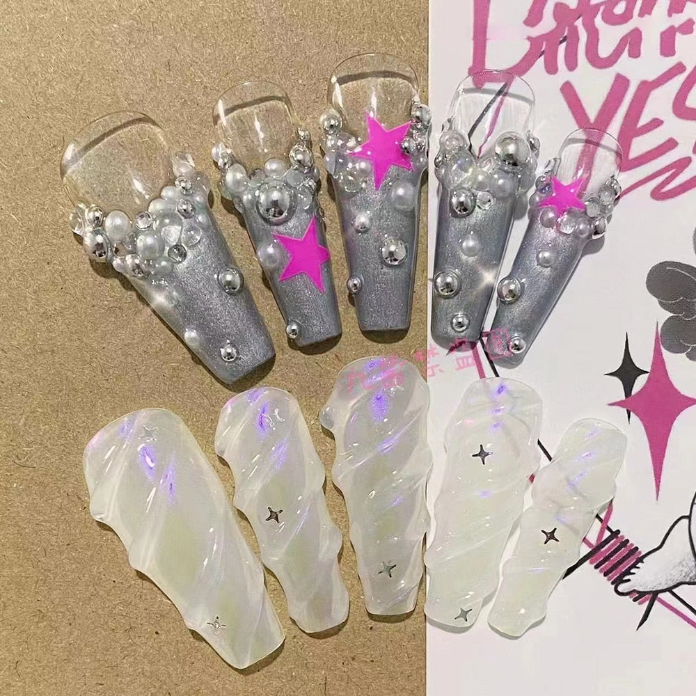 Summer Beach Travel Holiday Hello Kitty Conch Nails Girl Blue Youth Handwork Customizable Fake Nails Daughter Sister Gift