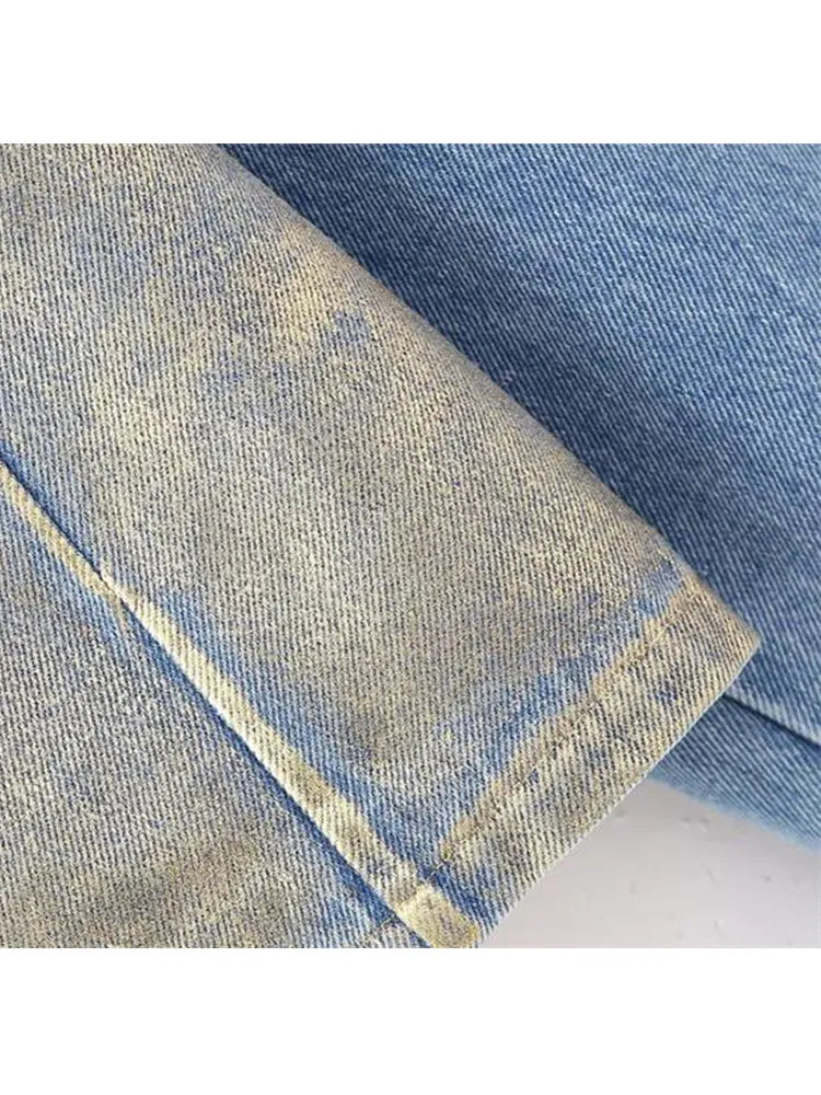 TRAF Women Autumn Winter Denim Suit 2024 Female Lapel Coat Jacket+A-Line Mid-Length Skirt Elegant Two-Piece Set