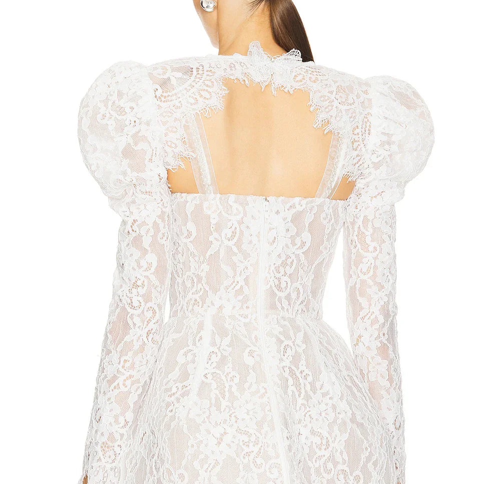 2024 New Autumn White Lace Women Fashion Long Sleeve Bodycon Mini Dress Cute Girls' Birthday Party Celebrate Date Dress