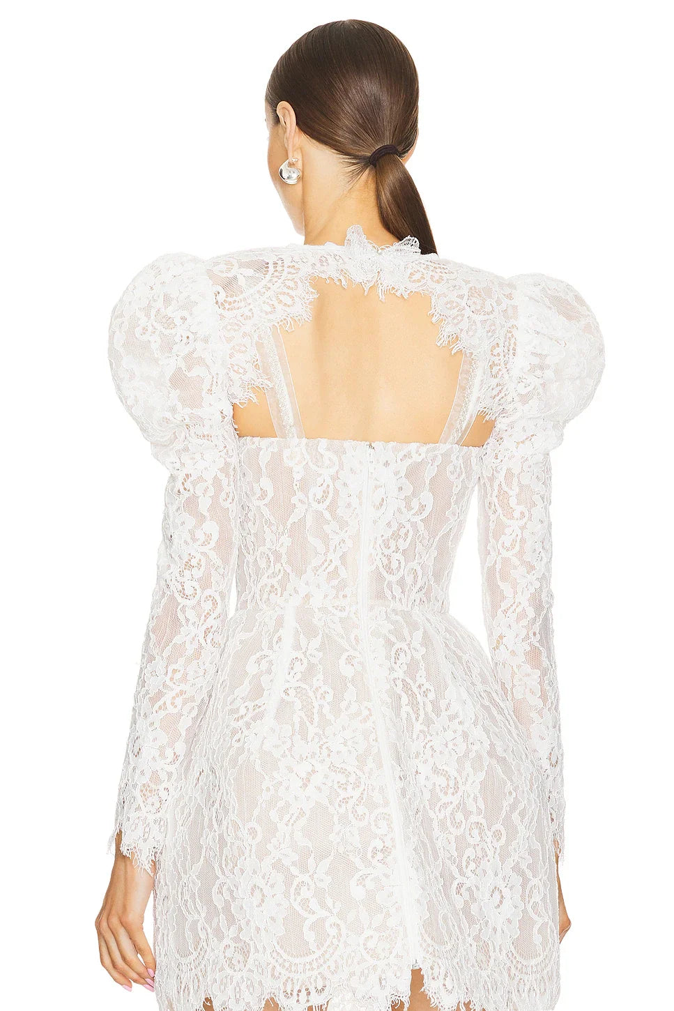 2024 New Autumn White Lace Women Fashion Long Sleeve Bodycon Mini Dress Cute Girls' Birthday Party Celebrate Date Dress