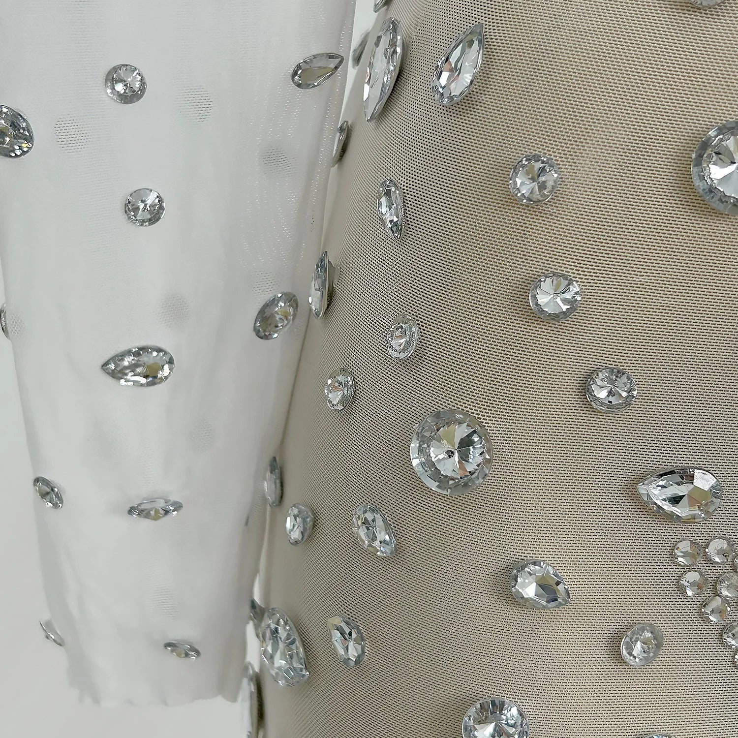 Women Sexy White Crystals Mini Dress Luxury Birthday Celebrate Evening Party Rhinestones Gown Singer Stretch Costume Guibin